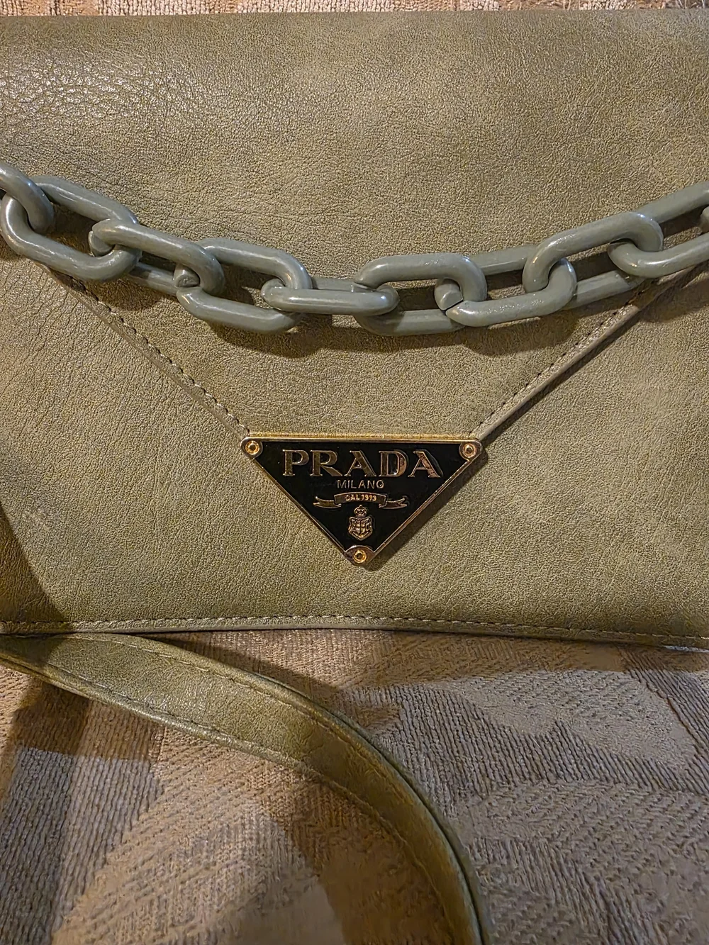 PRADA Green Chain-Accent Crossbody Bag